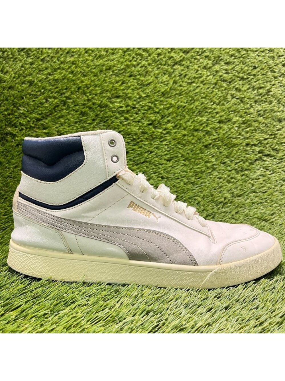Puma Shuffle Mid Mens Size 11 White Gray Blue Athletic Leather Shoes Sneakers